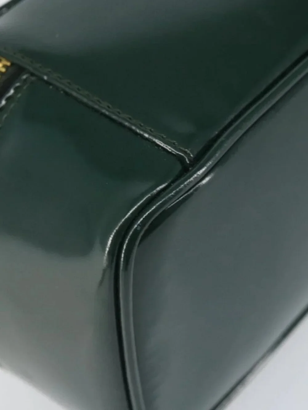 GUCCI Bamboo Vanity Pouch Patent leather Green Gold 032 1956 0151 Auth 171655